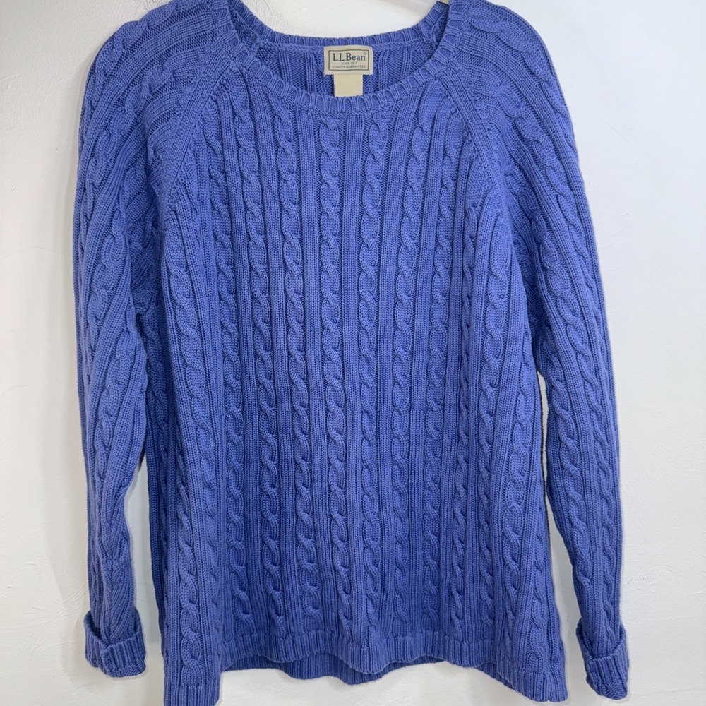 L.L. Bean Women's Cable Knit Sweater Large Blue Long Sleeve Pullover